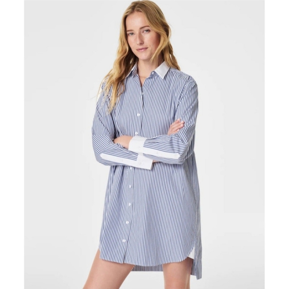 SPANX Cotton Poplin Striped Shirt Dress